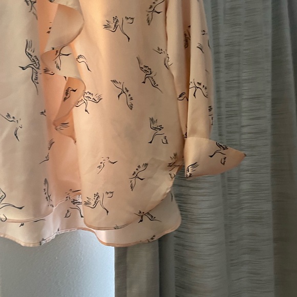 Zara Peach-Pink Ruffle Blouse with Bird Print - Picture 3 of 7